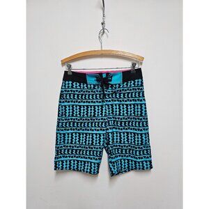 American Eagle Blue Black Tribal Print Mens Board Shorts Swim Trunks Size XS